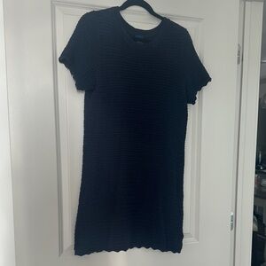Navy Blue Textured Knit Dress